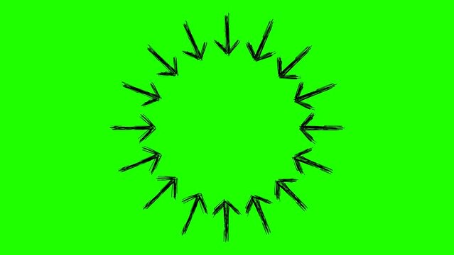 Many arrows point towards the center on the green screen
