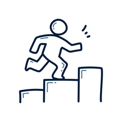 Hand drawn Man climbing stairs doodle illustration,  Businessman climbing stairs.