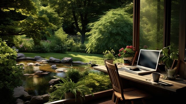 Working and relaxing at one with nature: photos of a home office in the garden