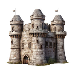 Hyper realistic Stone Castle and fortification isolated on transparent background. - obrazy, fototapety, plakaty