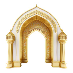 Mosque Architectural gold color arch isolated on transparent background. - obrazy, fototapety, plakaty