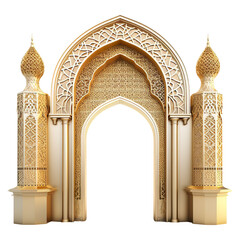 Gold Mosque Architectural arch isolated on transparent background. - obrazy, fototapety, plakaty
