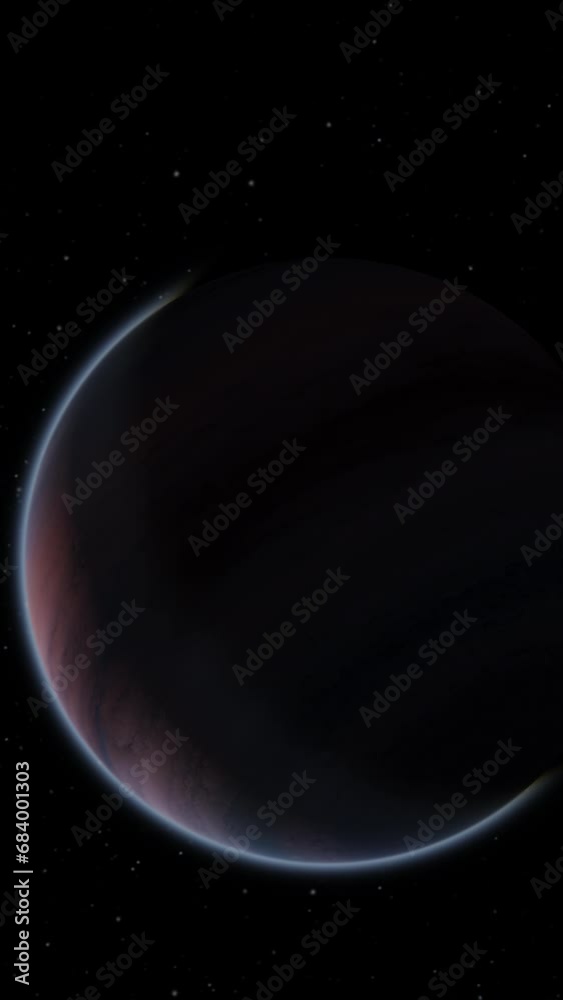 Wall mural giant gas planet in deep dark outer space. 3d animation and artistic concept of big jupiter-like ali