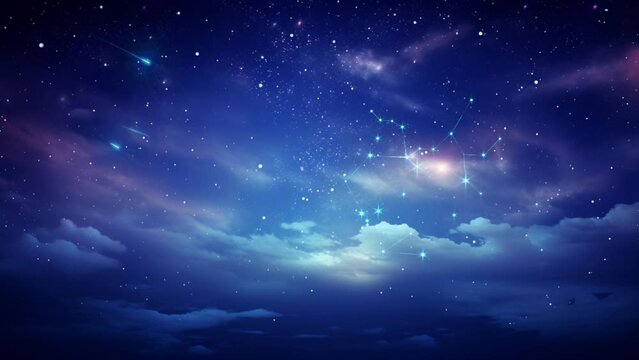 Night sky with shooting stars animation. cartoon illustration style. seamless looping virtual 4k time-lapse video animation background. Generated with AI