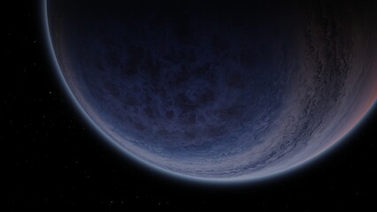 Giant gas planet in deep dark outer space. Artistic concept 3D illustration of big Jupiter-like...