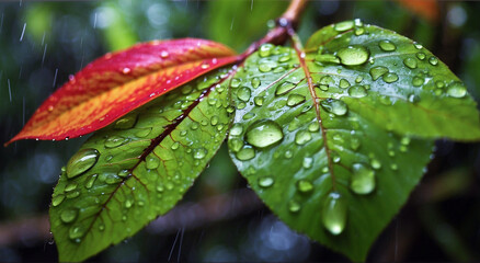 A Rainforest Masterpiece with Vibrant Hues and Glistening Waterdrops on Leaves - AI Generative