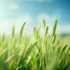 Fototapeta premium Serene Meadow With Vibrant Green Grass and a Clear Blue Sky in the Generative AI