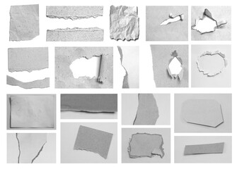 Set of ripped paper isolated on white background.