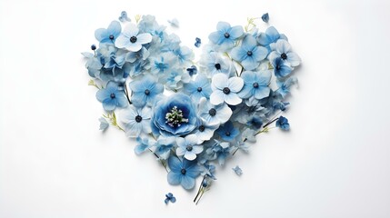 Heart-Shaped Arrangement of Light Blue Flowers on White Background