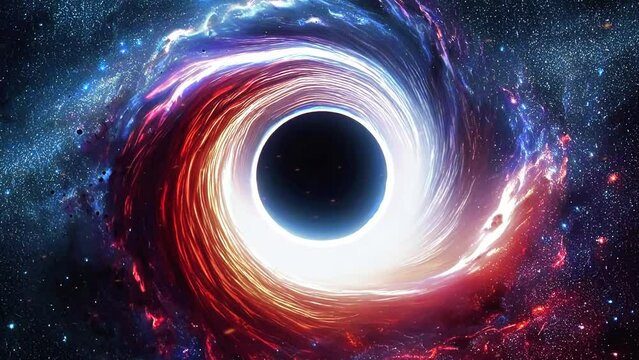 A stunning and terrifying hyper-realistic image of a huge black hole devouring a bright star. The black hole has an extremely bright accretion ring and is violently sucking the star's gases into its e