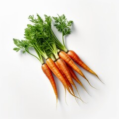 Carrot with fresh green leaves, vibrant orange color, and a smooth texture, isolated on a white...