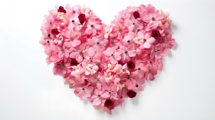 Obraz premium Heart-Shaped Arrangement of Pink Flowers on White Background