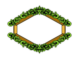 decorative frame with green leaves and flowers