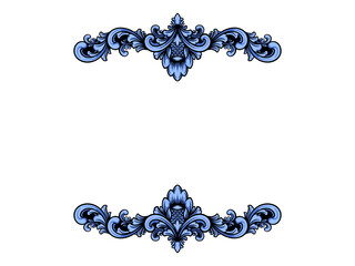 a blue and black frame with flowers and leaves