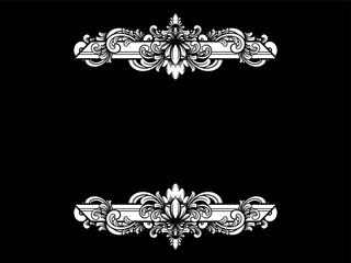 a black and white floral frame on a black background