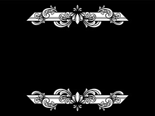 a black and white floral frame on a black background