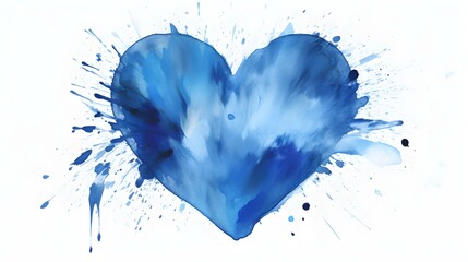 Hand Painted Blue Heart on White Background