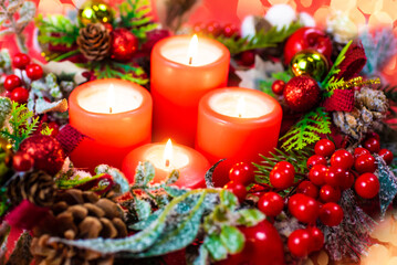 Obraz na płótnie Canvas advent wreath, four candles, fourth week of advent