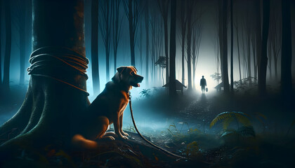 Abandon de chien en forêt - obrazy, fototapety, plakaty