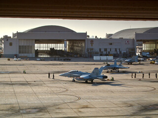 fighter jets and hangar