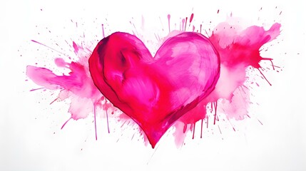 Hand Painted Hot Pink Heart on White Background