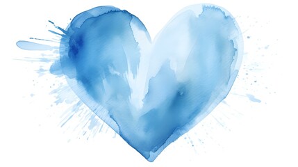 Hand Painted Light Blue Heart on White Background