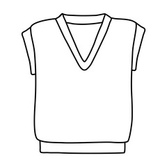 Warm knitted vest, autumn or winter clothes element, doodle style vector outline for coloring book
