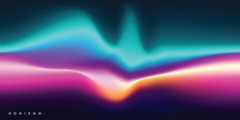 Colorful and vibrant blurred liquid gradient mesh background. Fluid aurora color flow. Contemporary wavy backdrop. Wavy color gradation design for poster, catalog, banner, leaflet, or presentation.