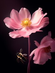 Stunning Capture: Delicate Dance between a Bee and an Anemone Flower Generative AI