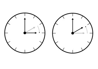 Minimalist analogue clock graphics for daylight saving start and end