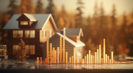 House with graph chart. Concept of investment growth, Real estate, Property value, Cost of living