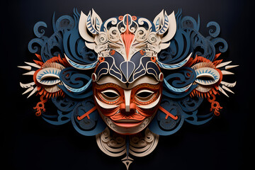 Fototapeta na wymiar Intricate paper art masks inspired by different cultures, showcasing the diverse beauty of traditional craftsmanship. Ai Generated.NO.01