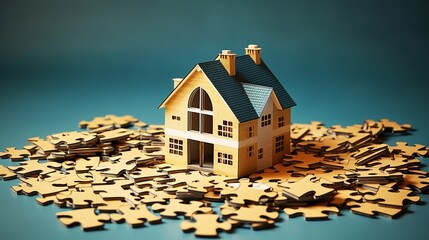 House made of puzzle pieces. Property investment and house mortgage financial real estate concept