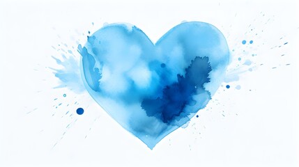 Hand Painted Sky Blue Heart on White Background