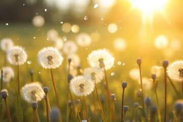 Sunset Brilliance: Stunning Showcase of Dandelions Under Sunbeam 2 Generative AI