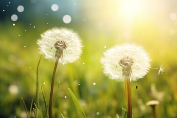 Radiant Sunshine Illuminating a Field of Blooming Dandelions - A Natural Wonder! Generative AI