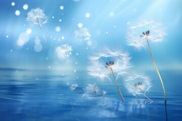 Unleashed Freedom: An Ethereal Journey of Dandelion Seeds Against a Cerulean Sky Generative AI