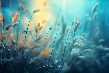 Fototapeta na wymiar Experience the Serenity: An Intimate Glimpse of Dew Drops on Bluegrass Generative AI