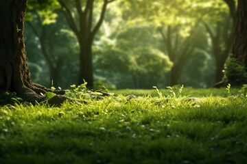 Immerse Yourself in Vibrant Shades: A Mesmerizing 3D Rendered Green Grass Background Generative AI