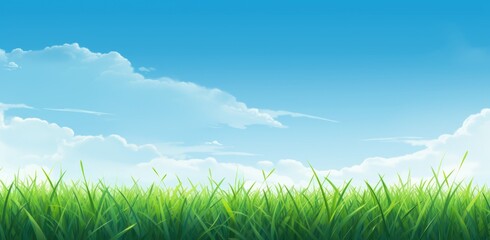 Fototapeta na wymiar Immerse in Serenity: Stunning Panorama of Green Grass against Blue Sky Generative AI