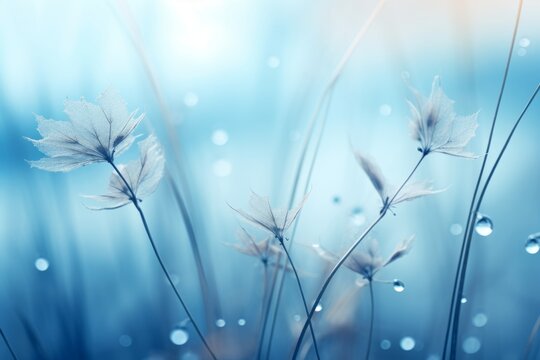 Stunning Dewdrops on Fresh Grass: Unveiling Nature's Beauty in Blue Generative AI