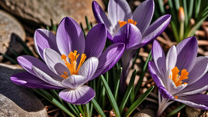 purple crocus flowers,
spring flowers purple crocuses in a clearing,
Purple Crocus Bliss"
"Spring Symphony: Blooming Crocuses"
"Garden Elegance: Purple Floral Delight