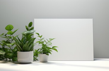 Experience the Exquisite 3D Rendering of Green Plants in White Frame - Immerse in Nature's Charm! Generative AI