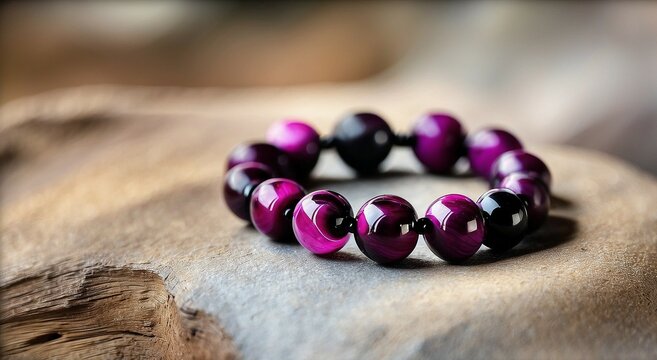 A Stylish Marvel: Adorn your wrist with an exquisite pink tiger's eye stone bracelet, featuring a dark magenta hue and harmonious color streaks for an elegant and captivating allure - AI Generative