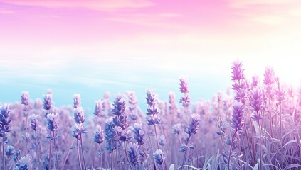Enchanting Fusion of Lavender, Pink, and Blue Blooms: Nature's Masterpiece Revealed Generative AI - obrazy, fototapety, plakaty