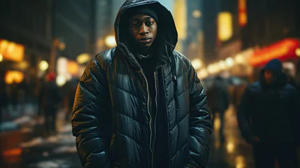 Fotobehang a gangster rapper with a black jacket from a big city © jr-art