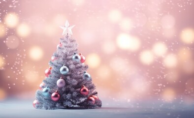 Shimmering Silver Christmas Tree on Merry Christmas Backdrop: A Magical Festive Charm! Generative AI