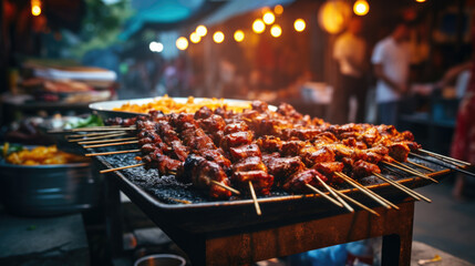 shashlik skewers at a street food festival
