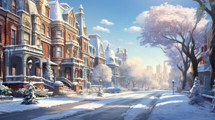 A street of a city covered with snow