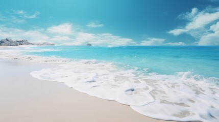 Fototapeta na wymiar Breathtaking Panoramic View of Pristine Blue Sea and Idyllic Beach Generative AI